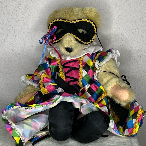 Vintage Fluffy Vanderbear 1991 Bal Masque Colombine Bear nwt - Picture 1 of 8